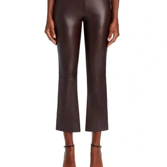 AQUA Brown Faux Leather Pants L High Rise Cropped Flare Chic Modern - Picture 3 of 13